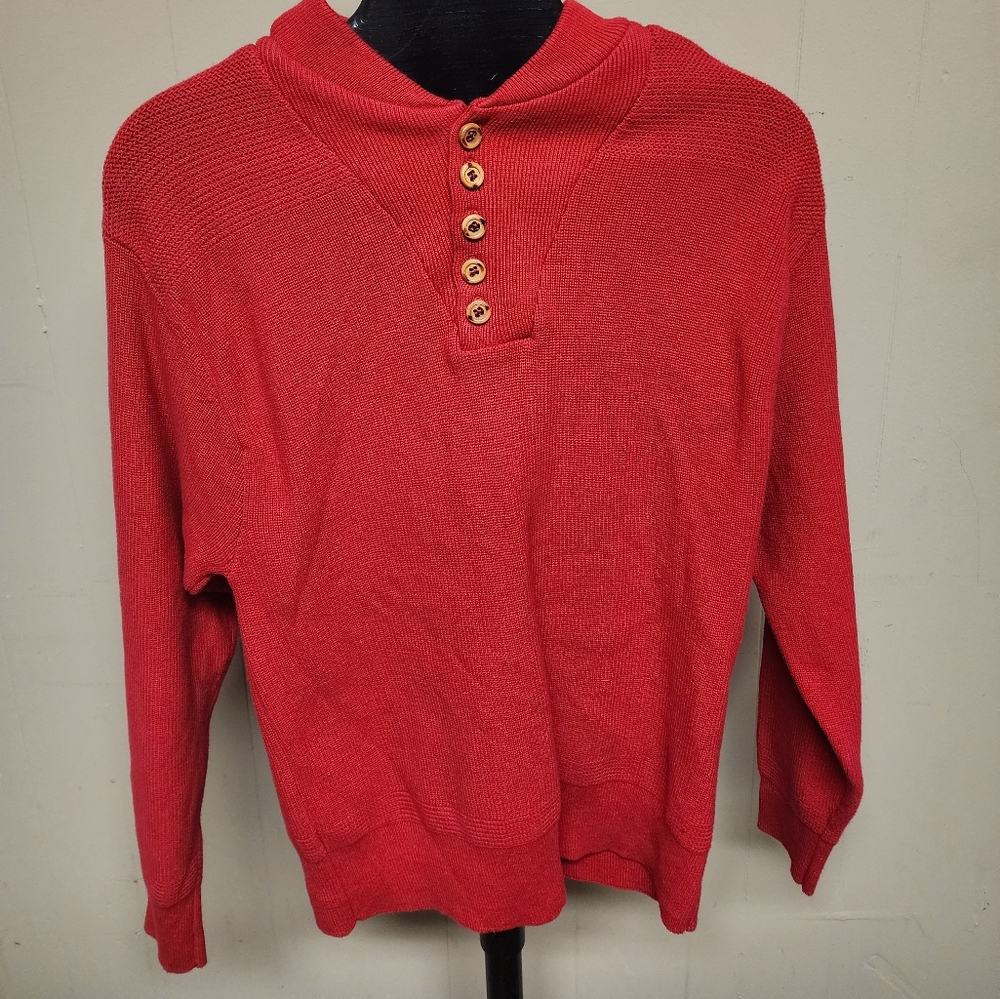 Eddie Bauer Expedition Outfitters Men's XL Red 5 Button Pullover Barn Sweater